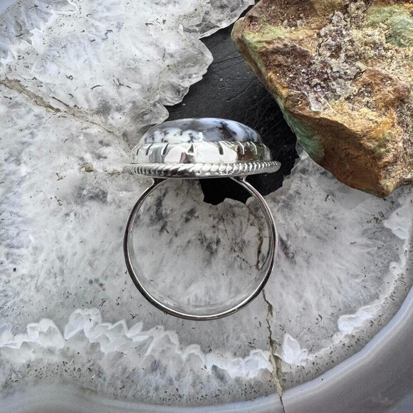 Sterling Southwestern Style Large Teardrop Dendrite Agate Ring Size 10 For Women - Picture 8 of 10